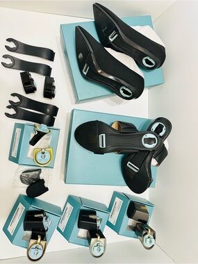 Pashion Convertible Footwear Lot- Coal- Knit Pump/Leather Slide + 6 Heels